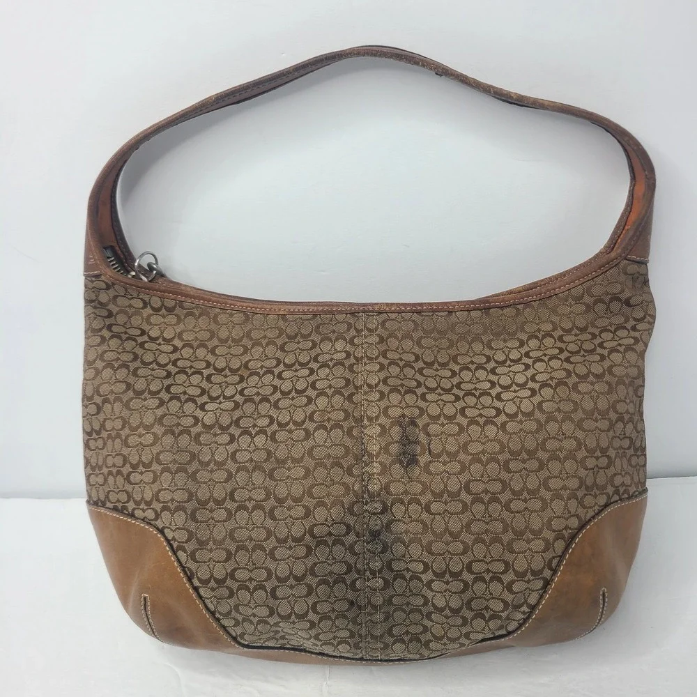 Vintage Coach Hampton Signature C Jacquard Hobo Bag Brown Tan A3K-6617 Y2K